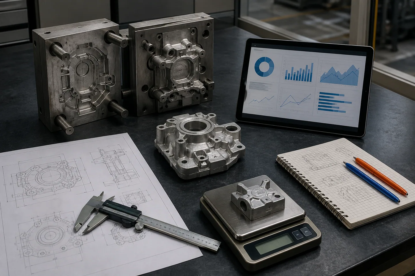Casting, die, drawing, measuring tools, and process records used to prepare a machine RFQ