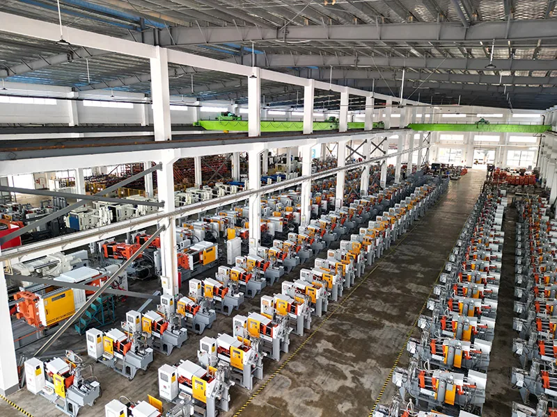 Die casting machine production floor with multiple machines