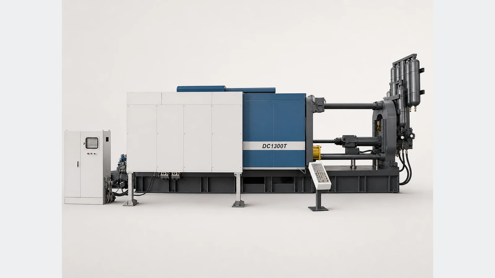 DC1300T 1300 ton aluminum cold chamber die casting machine engineering visualization with English model marking
