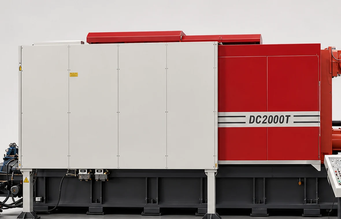 DC2000T clamping enclosure, structural base, service panels, and machine controls without Chinese labels