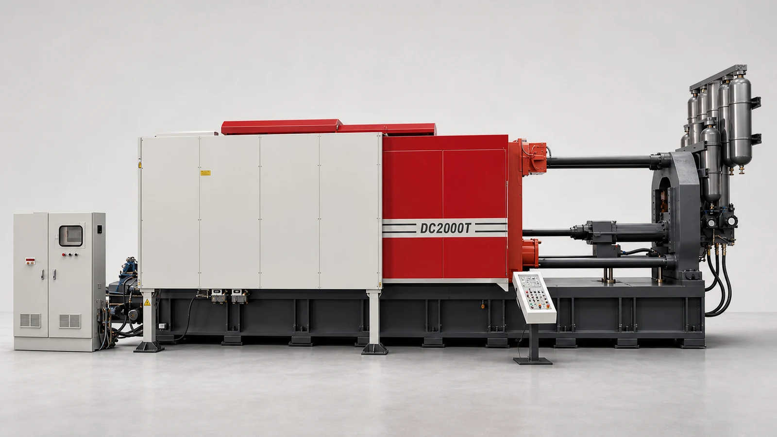 DC2000T 2000 ton aluminum cold chamber die casting machine industrial visualization with clean English model marking