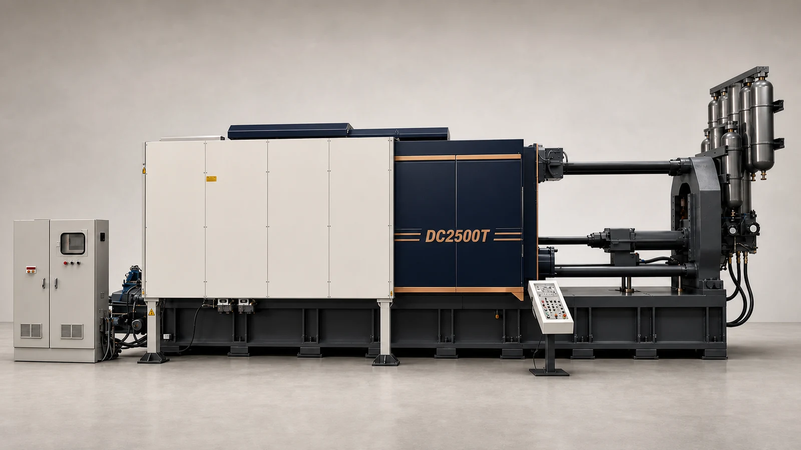 DC2500T 2500 ton aluminum cold chamber die casting machine project visualization with clean English model marking