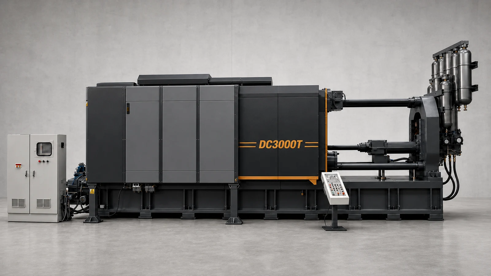 DC3000T 3000 ton aluminum cold chamber die casting machine visualization with clean English model marking