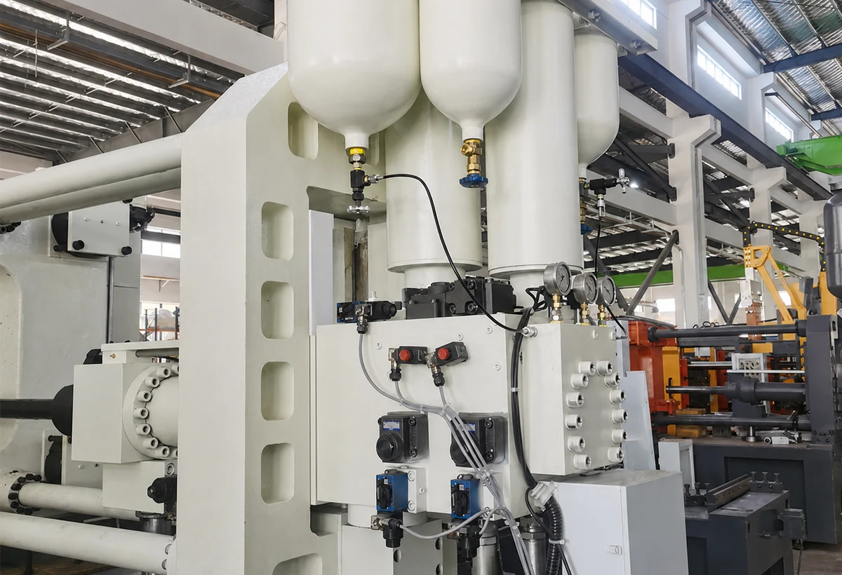 DC880T injection system with accumulator vessels, gauges, valves, piping, and label text removed