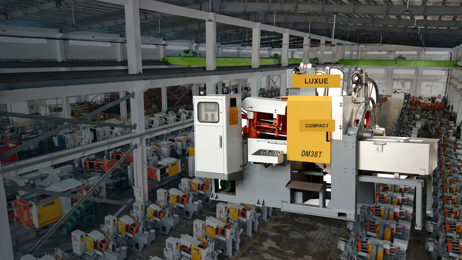 Representative DM38T compact hot chamber die casting machine in a factory setting