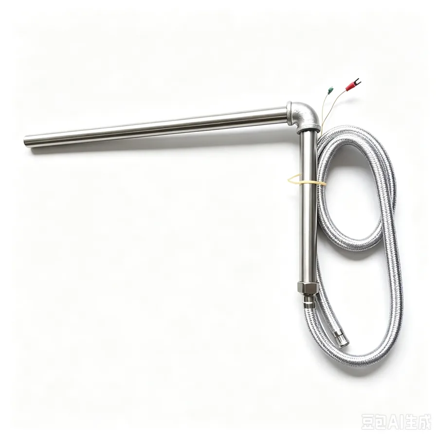 Long rigid furnace thermocouple probe with cable and electrical leads