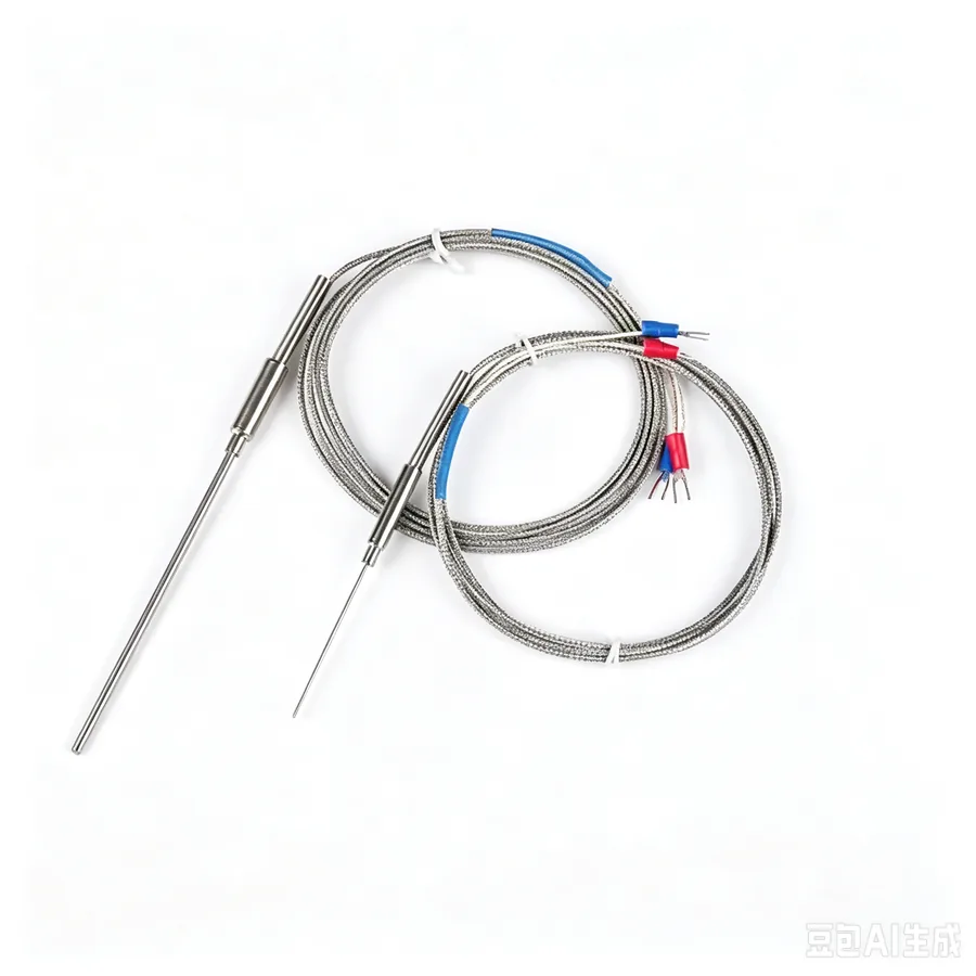 Flexible hot-end thermocouple probes with braided leads and connectors