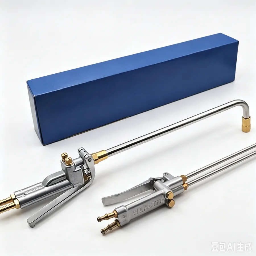 Manual die casting spray guns with long lances and fluid fittings